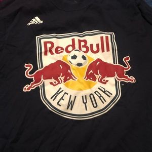 navy blue red bull soccer shirt